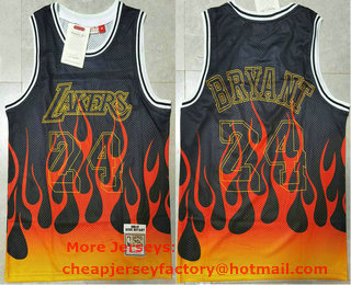 Men's Los Angeles Lakers #24 Kobe Bryant 1996-97 Black Flame Edition Hardwood Classics Soul Swingman Throwback Jersey