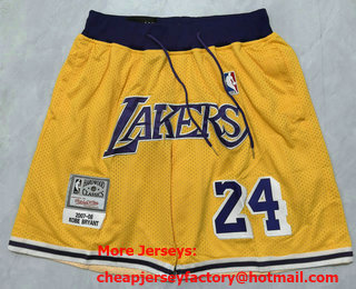 Men's Los Angeles Lakers #24 Kobe Bryant 2007-08 Yellow Hardwood Swingman Throwback Shorts