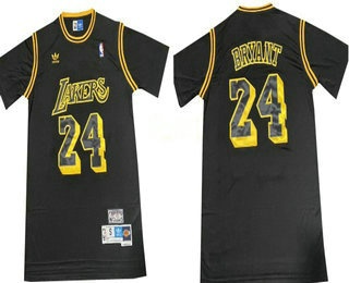 Men's Los Angeles Lakers #24 Kobe Bryant Black Short Sleeved Swingman Throwback Jersey
