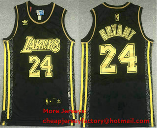 Men's Los Angeles Lakers #24 Kobe Bryant Black With Gold Hardwood Classics Soul Swingman Throwback Jersey