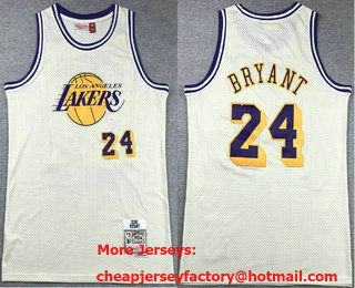 Men's Los Angeles Lakers #24 Kobe Bryant Cream Team Logo Throwback Swingman Jersey