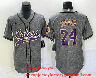 Men's Los Angeles Lakers #24 Kobe Bryant Grey Gridiron Cool Base Stitched Baseball Jersey 01