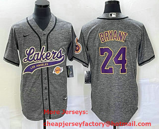 Men's Los Angeles Lakers #24 Kobe Bryant Grey Gridiron Cool Base Stitched Baseball Jersey 02