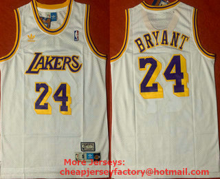 Men's Los Angeles Lakers #24 Kobe Bryant NEW White With Yellow Swingman Stitched NBA Throwback Jersey