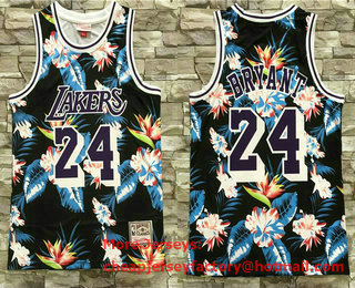 Men's Los Angeles Lakers #24 Kobe Bryant Ness Floral Fashion Hardwood Classics Soul Swingman Throwback Jersey