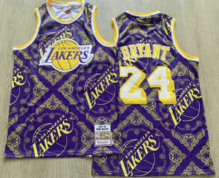 Men's Los Angeles Lakers #24 Kobe Bryant Purple 2007-08 Throwback AU Jersey