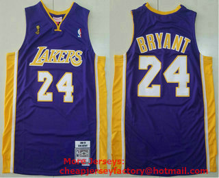 Men's Los Angeles Lakers #24 Kobe Bryant Purple Champion Patch 2008-09 Hardwood Classics Soul Swingman Throwback Jersey