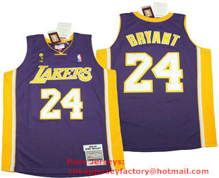 Men's Los Angeles Lakers #24 Kobe Bryant Purple Champion Patch 2008-09 Hardwood Classics Soul Swingman Throwback Jersey