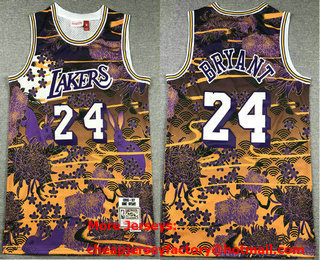 Men's Los Angeles Lakers #24 Kobe Bryant Purple Yellow Rabbit Swingman Jersey