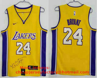 Men's Los Angeles Lakers #24 Kobe Bryant Yellow 2017-2018 Nike Swingman Stitched Signed Jersey