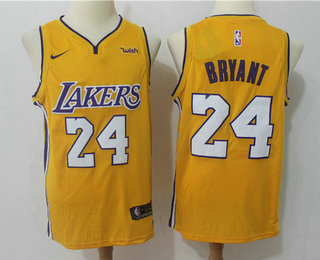 Men's Los Angeles Lakers #24 Kobe Bryant Yellow 2017-2018 Nike Wish Swingman Stitched NBA Jersey