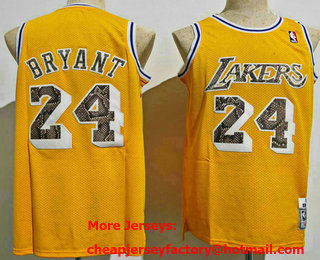Men's Los Angeles Lakers #24 Kobe Bryant Yellow Leather Snakeskin Hardwood Swingman Throwback Jersey