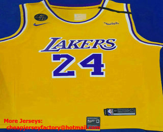 Men's Los Angeles Lakers #24 Kobe Bryant Yellow With KB Patch 2018-2019 Nike Wish Swingman Stitched NBA Jersey 1