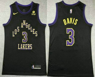Men's Los Angeles Lakers #3 Anthony Davis Black 2023 City Icon Sponsor Swingman Jersey