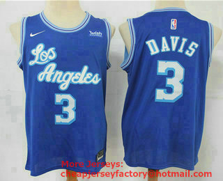 Men's Los Angeles Lakers #3 Anthony Davis Blue New Latin Nights 2021 Hardwood Classics Jersey With NEW Sponsor Logo