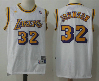 Men's Los Angeles Lakers #32 Magic Johnson White Hardwood Classics Soul Swingman Throwback Jersey
