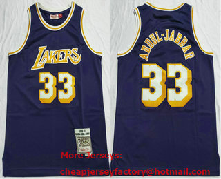 Men's Los Angeles Lakers #33 Kareem Abdul-Jabbar Purple 1983-84 Hardwood Classics Soul Swingman Throwback Jersey