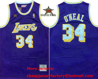 Men's Los Angeles Lakers #34 Shaquille ONeal Purple 1998 All Star Hardwood Classics Swingman Throwback Jersey