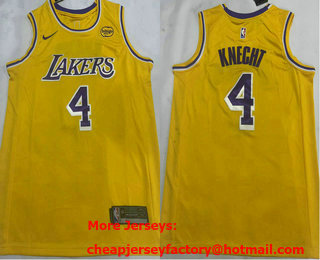 Men's Los Angeles Lakers #4 Dalton Knecht Yellow Icon Sponsor Swingman Stitched Jersey