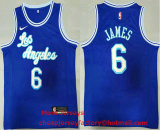 Men's Los Angeles Lakers #6 LeBron James Blue New Latin Nights 2021 Hardwood Classics Jersey
