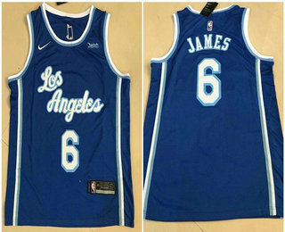 Men's Los Angeles Lakers #6 LeBron James Blue New Latin Nights 2021 Hardwood Classics Jersey With NEW Sponsor Logo
