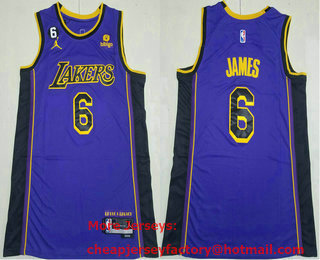 Men's Los Angeles Lakers #6 LeBron James Purple Statement 6 Patch Icon Sponsor Swingman Jersey