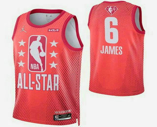 Men's Los Angeles Lakers #6 LeBron James Red Diamond 75th 2022 All Star Heat Press JerseyJersey