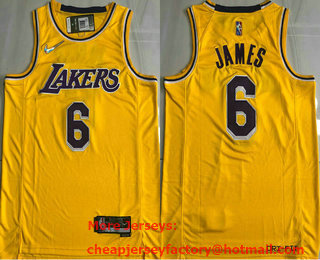 Men's Los Angeles Lakers #6 LeBron James Yellow 75th Anniversary Diamond AU 2021 Stitched Jersey