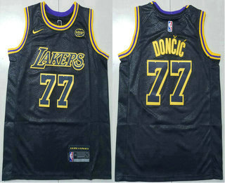 Men's Los Angeles Lakers #77 Luka Doncic Black City Icon Sponsor Swingman Stitched Jersey
