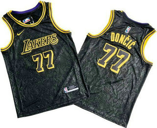 Men's Los Angeles Lakers #77 Luka Doncic Black City Swingman Jersey