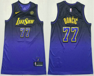 Men's Los Angeles Lakers #77 Luka Doncic Purple 2025 City Edition Swingman Sponsor Stitched Jersey