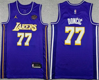 Men's Los Angeles Lakers #77 Luka Doncic Purple 2025 City Sponsor Swingman Jersey