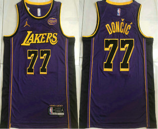 Men's Los Angeles Lakers #77 Luka Doncic Purple Sponsor Statement AU Jersey