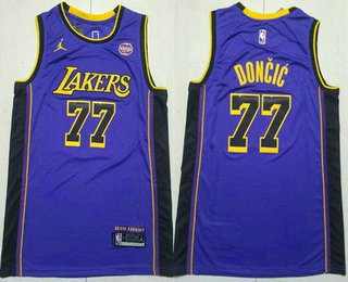 Men's Los Angeles Lakers #77 Luka Doncic Purple 2025 Statement Edition Stitched Jersey