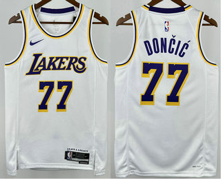 Men's Los Angeles Lakers #77 Luka Doncic White 2025 Association Edition Hot Press Jersey