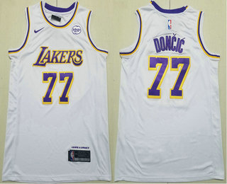 Men's Los Angeles Lakers #77 Luka Doncic White 2025 Association Edition Stitched Jersey