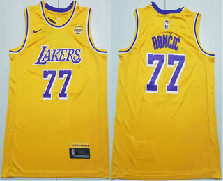 Men's Los Angeles Lakers #77 Luka Doncic Yellow 2025 Icon Edition Stitched Jersey