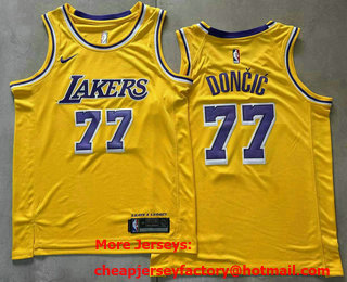 Men's Los Angeles Lakers #77 Luka Doncic Yellow AU Jersey