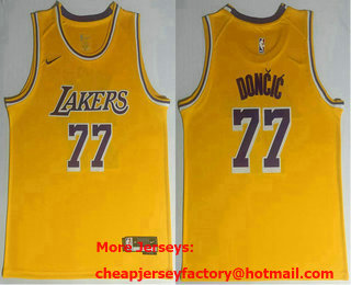 Men's Los Angeles Lakers #77 Luka Doncic Yellow Swingman Jersey