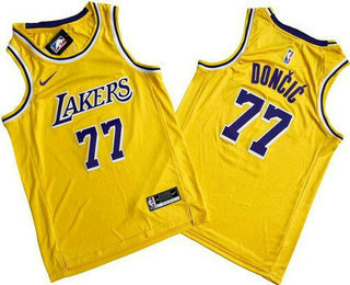 Men's Los Angeles Lakers #77 Luka Doncic Yellow Swingman Jersey