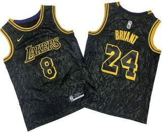 Men's Los Angeles Lakers #8 #24 Kobe Bryant Black City Icon Swingman Jersey