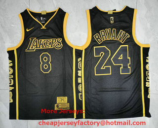 Men's Los Angeles Lakers #8 #24 Kobe Bryant Black Golden Retired Commemorative Soul Swingman Jersey