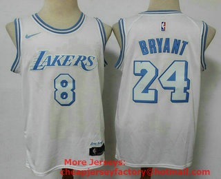 Men's Los Angeles Lakers #8 #24 Kobe Bryant White NEW 2021 Nike City Edition Stitched Jersey