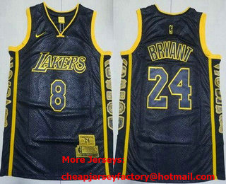 Men's Los Angeles Lakers #8#24 Kobe Bryant Black Retired Commemorative Swingman Jersey