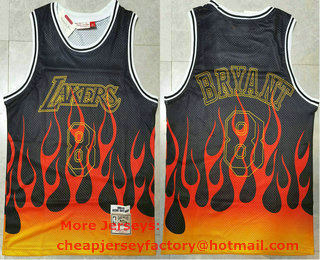 Men's Los Angeles Lakers #8 Kobe Bryant 1996-97 Black Flame Edition Hardwood Classics Soul Swingman Throwback Jersey