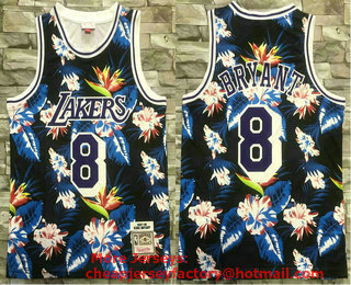 Men's Los Angeles Lakers #8 Kobe Bryant 2007-08 Ness Floral Fashion Hardwood Classics Soul Swingman Jersey