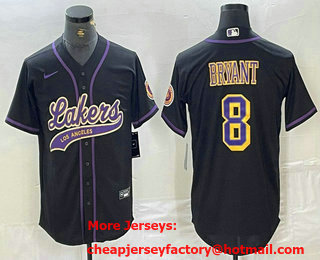 Men's Los Angeles Lakers #8 Kobe Bryant Black Cool Base Stitched Baseball Jersey