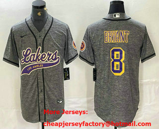 Men's Los Angeles Lakers #8 Kobe Bryant Grey Cool Base Stitched Baseball Jersey