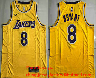 Men's Los Angeles Lakers #8 Kobe Bryant Yellow Nike AU Stitched Jersey