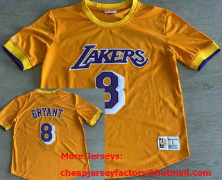 Men's Los Angeles Lakers #8 Kobe Bryant Yellow Short Sleeved Swingman Stitched Throwback Jersey